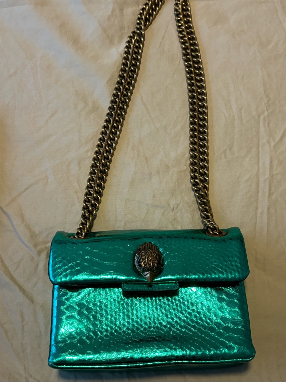 Kurt Geiger Metallic snake print Emerald Green Shoulder Bag with Gold Chain